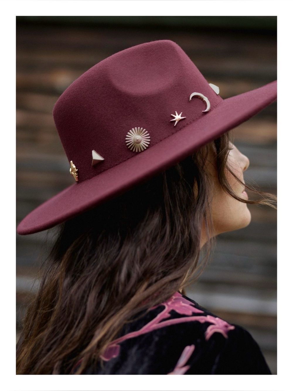 NWOT Anthropologie Charm-Trimmed Rancher Hat In Crimson  One Size